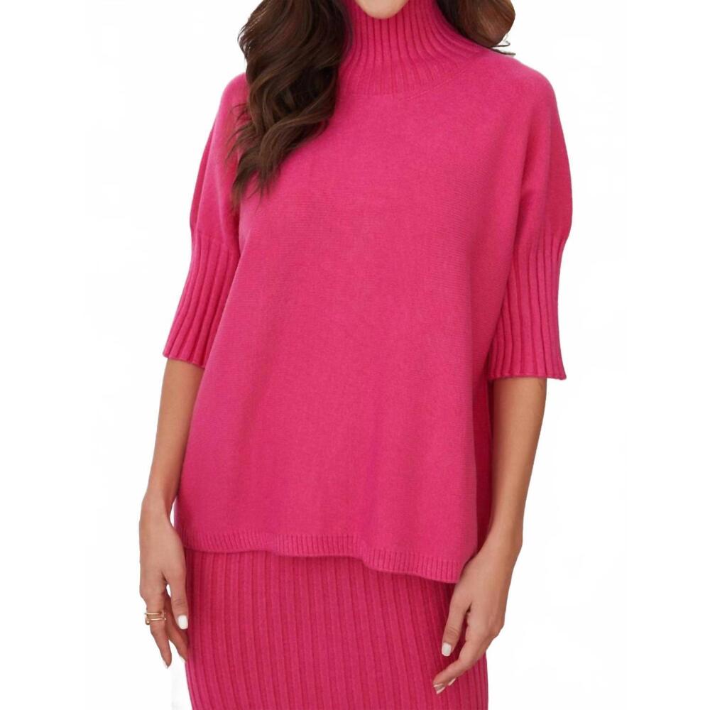 NEW MILIO MILANO rib contrast turtleneck top in fuchsia
